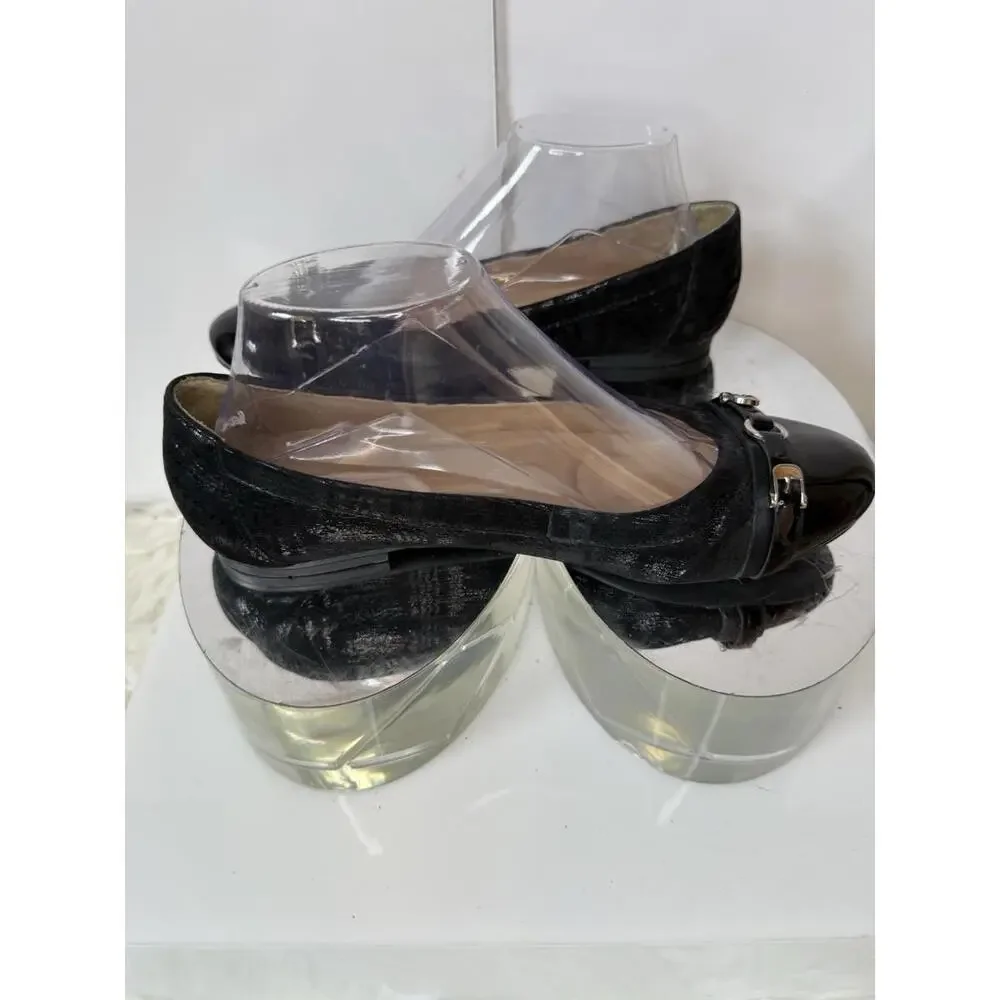 Nurture Women Ballet Flats Shoes‎ Sz 8.5 Black Cap Toe Leather Slip On Myriam